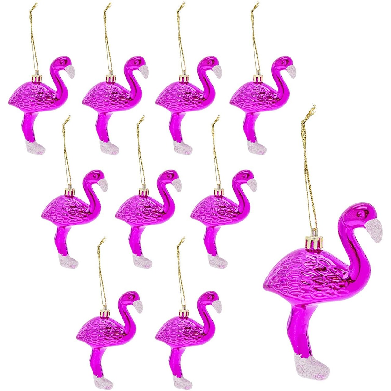 Purple Flamingo Christmas Tree Ornaments, Glitter Decorations (4.5 in, 10 Pack)